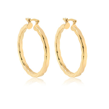 18K Gold Layered Oro Laminado 35mm Twisted Hoops Wholesale 21.0129